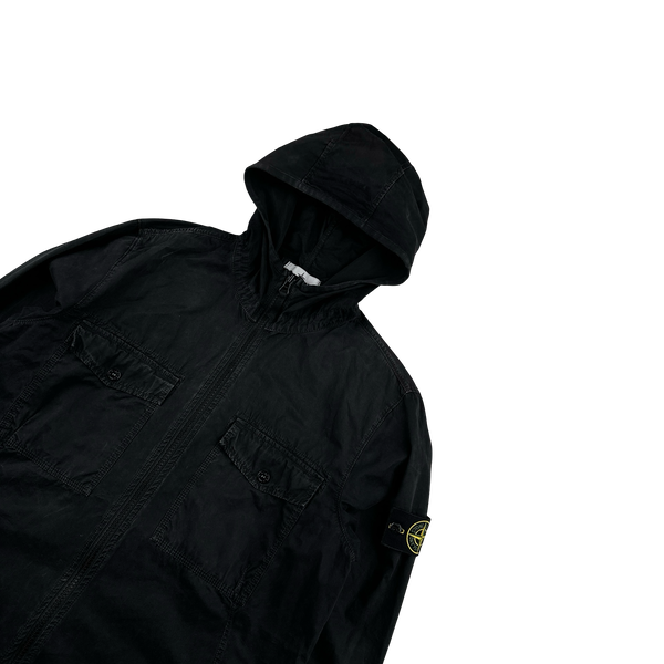 Stone Island 2018 Black Hooded Cotton Overshirt Jacket - Large