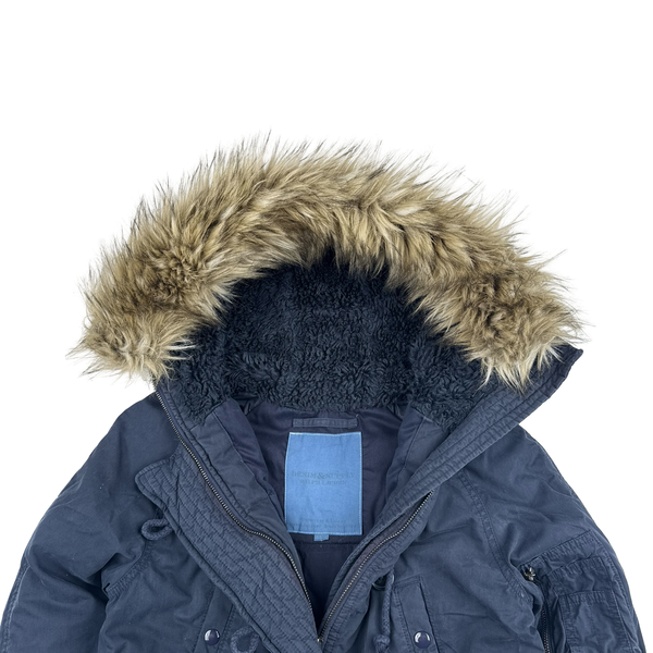 Ralph Lauren Arctic Navy Down Filled Fur Hood Trim Parka Jacket - Small