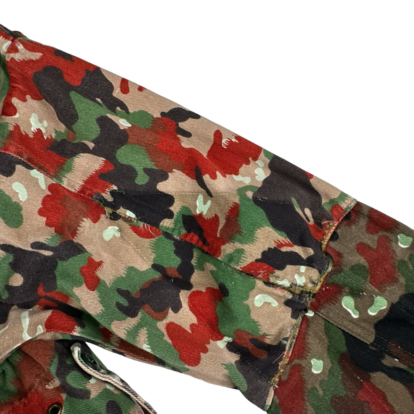 Vintage 70s Swiss Alpenflage M70 Netted Face Covering Multi-Pocket Cotton Jacket - XL