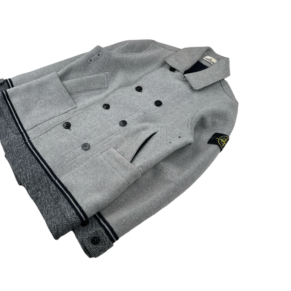 Stone Island 2020 Panno Jaquard Double Breasted Wool Collared - Large
