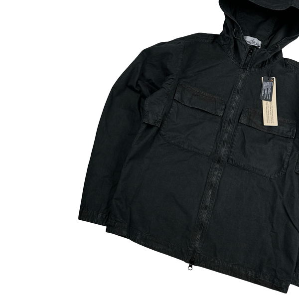 Stone Island 2024 Black Brushed Cotton Hooded Overshirt - Small