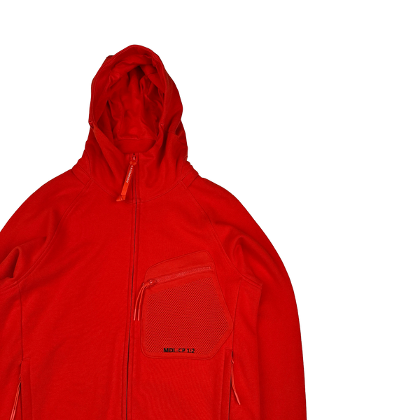 CP Company Metropolis Red Cotton Spellout Zipped Hoodie - Large