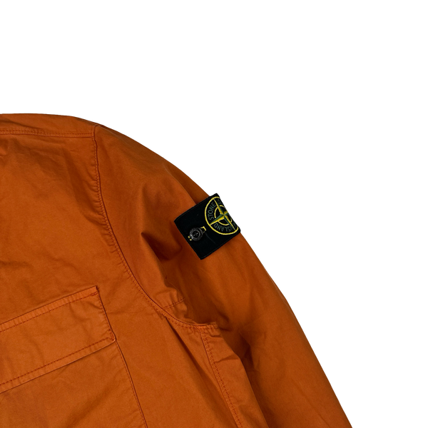 Stone Island 2023 Orange Supima Cotton Twill Zipped Overshirt - Large