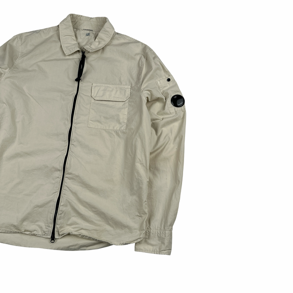 CP Company Cream Zipped Cotton Lens View Overshirt - Large