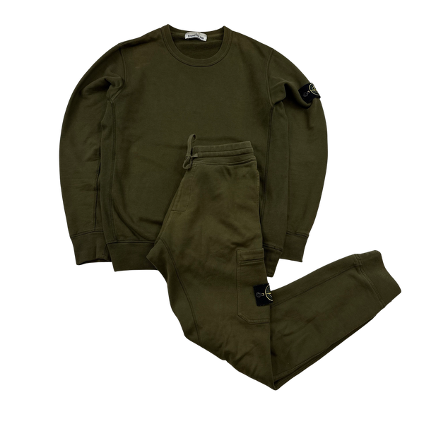Stone Island Khaki Cotton Tracksuit Set Small