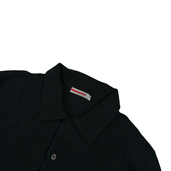 Prada Black Cotton Long Sleeve Red Tab Polo - Large