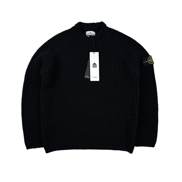 Stone Island X Dover Street Market 2023 Black Thick Wool Printed Crewneck Jumper - Large
