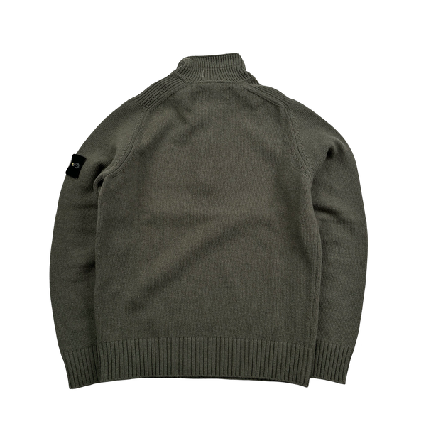 Stone Island 2018 Khaki Lambswool Quarter Zip Pullover - Small