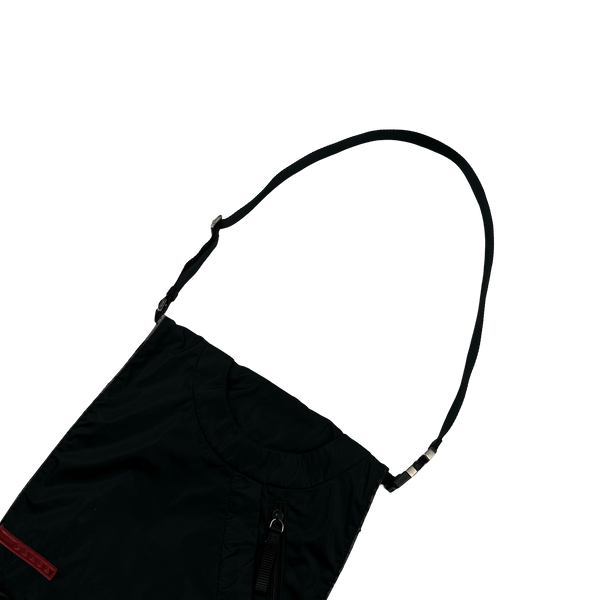 Prada Black Red Tab Nylon Adjustable Side Bag