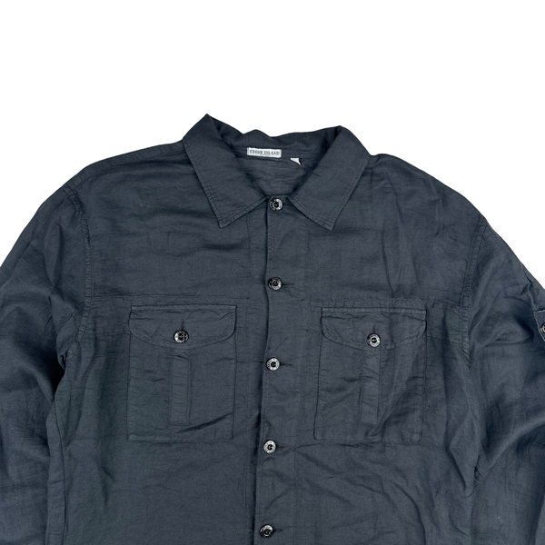 Stone Island Linen Lino Flax Buttoned Navy Shirt - XXL