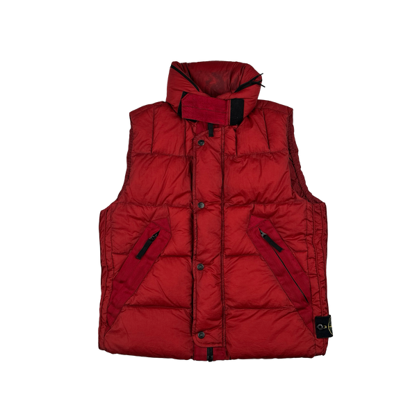 Stone Island 2009 Red Opaque Nylon Tela Down Gilet - Large