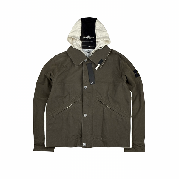 Stone Island 2025 Tela Resinata Spellout Hood Bomber Jacket - Medium