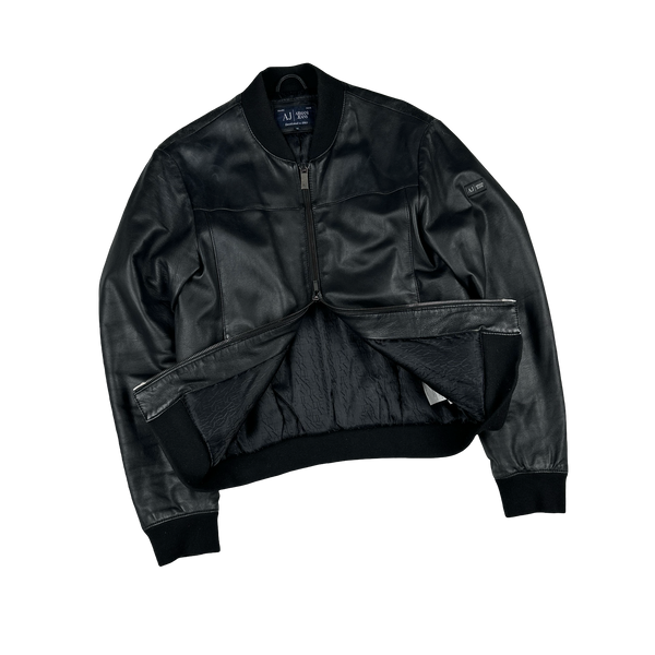 Armani Jeans 2000's Zip Up Leather Jacket - Medium