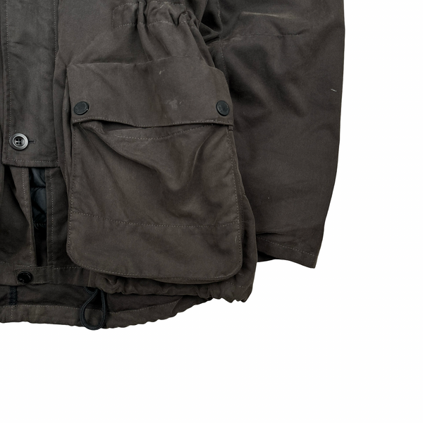 Cp Company Archive 2002 Brown Vulcanised Rubber Hood Lined Goggle Jacket - XXL