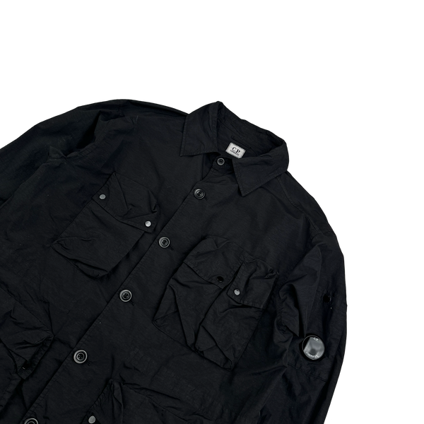 CP Company Black Buttoned Cotton Cargo Overshirt - Small