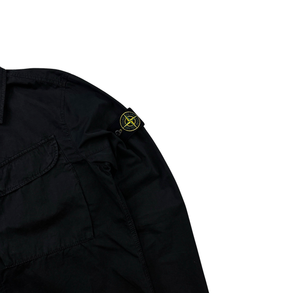 Stone Island 2022 Black Brushed Cotton Zipped Overshirt - Medium