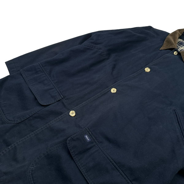Ralph Lauren Polo Navy Corduroy Collar Cotton Long Jacket - Large