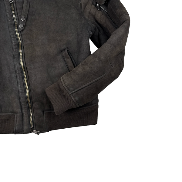 Ralph Lauren Black Label Leather Lined Shearling Collar Bomber Jacket - Medium