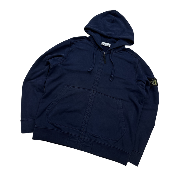 Stone Island Navy Blue Cotton Zipped Hoodie  - XXL
