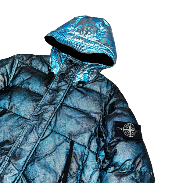 Stone Island Blue Mesh Reflective Down Jacket - Small