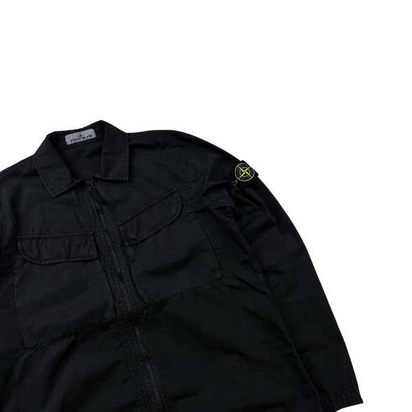 Stone Island 2022 Black Brushed Cotton Zipped Overshirt - Medium