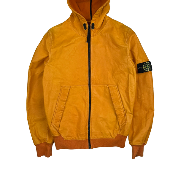 Stone Island 2014 Orange Lightweight Leather Felpa Jacket - Small