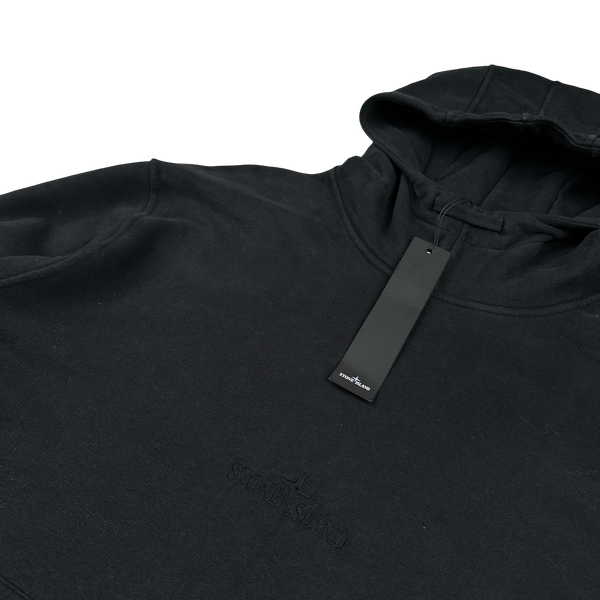 Stone Island 2023 Black Spellout Embroidered Pullover Hoodie - Small