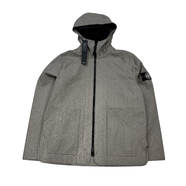 Stone Island 2022 Beige Needle Punched Reflective Balaclava Jacket - Medium