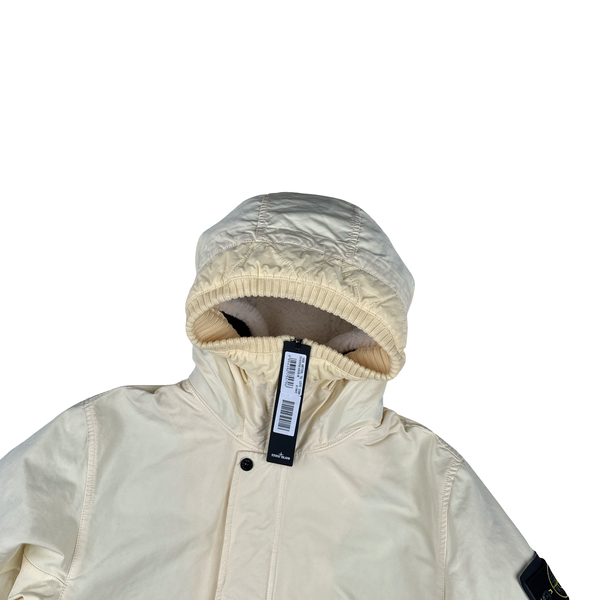 Stone Island 2021 Cream Garment Dyed David TC Long Parka Jacket - Medium