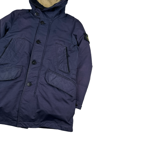 Stone Island 2016 Navy David TC Dutch Rope Shearling Hood Down Lined Winter Jacket - Small