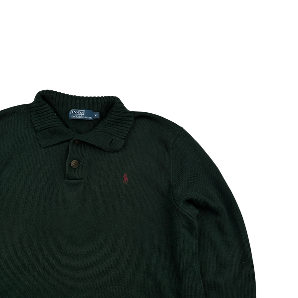 Ralph Lauren Dark Green Knit Quarter Button Jumper - XL