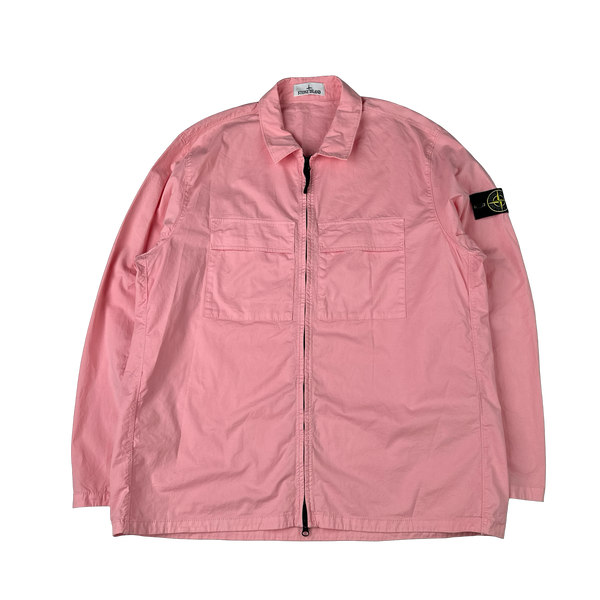 Stone Island 2023 Pink Supima Cotton Twill Zipped Overshirt - 3XL