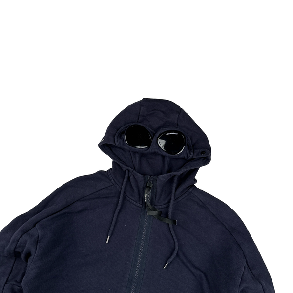CP Company Navy Goggle Cotton Zip Up Hoodie - Small