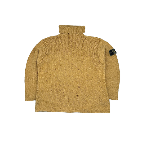 Stone Island 1994 Yellow Chenille Knit Vintage Roll Neck Jumper - Large