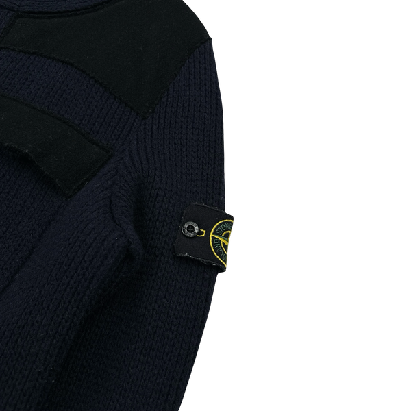 Stone Island 2011 Heavyweight Wool Navy Panelled Buttoned Knit - Medium