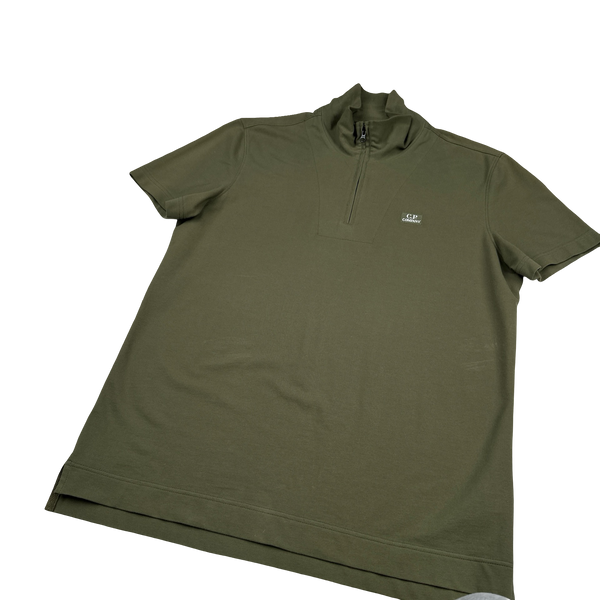 CP Company Khaki Cotton Short Sleeve Polo - Large