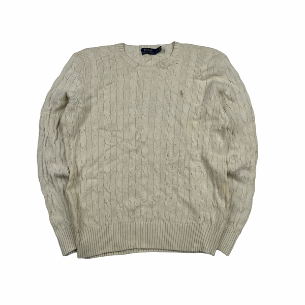 Ralph Lauren Cream Tussan Silk Knit Crewneck Jumper - Large