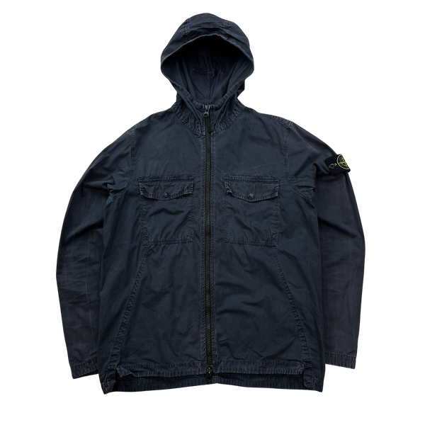 Stone Island Navy Hooded Cotton Overshirt Jacket - Medium