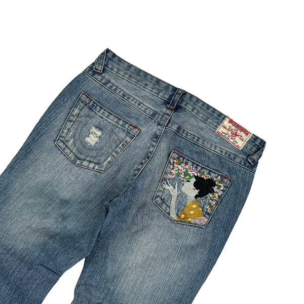 True Religion Joey Big T Light Wash Embroidered Jeans - Small