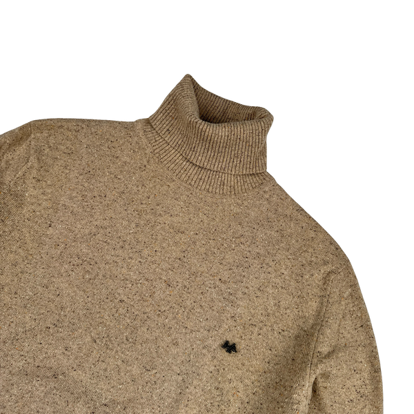 Thomas Burberry Tan Angora Wool Silk Blend Knitted Roll Neck Jumper - Medium