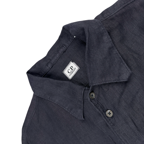CP Company Navy Lino Flax Checked Shirt - Large