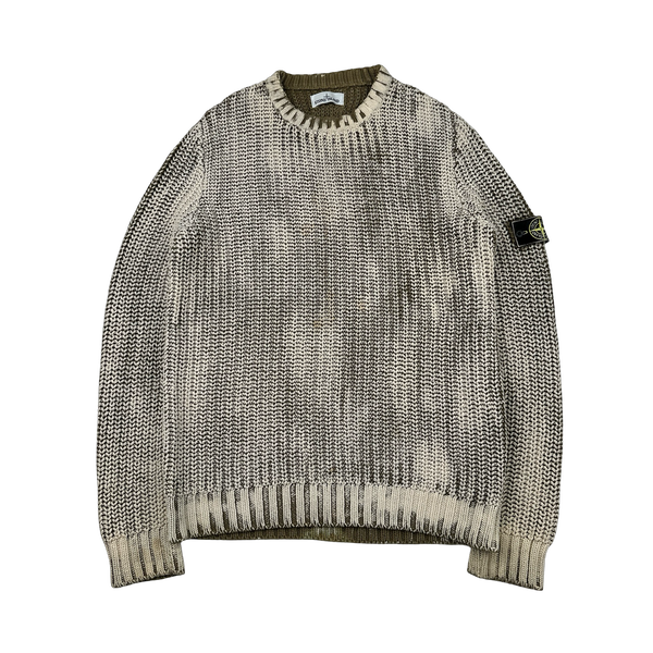 Stone Island 2017 Beige Hand Corrosion Cable Knit Jumper - 3XL