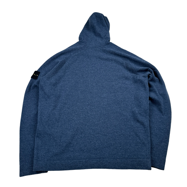 Stone Island 2025 Navy Light RWS Geelong Wool Hooded Knit Jumper - Large