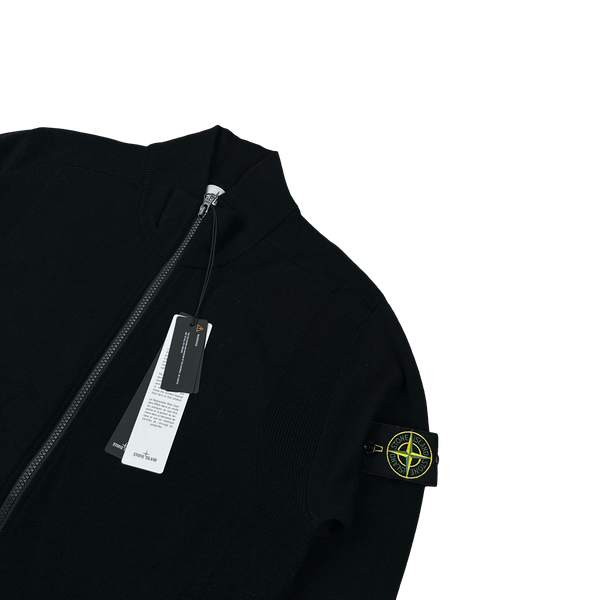 Stone Island 2024 Black Lana Wool Zipped Knit Jumper - Medium