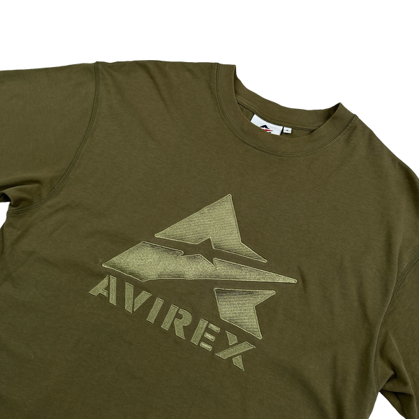 Avirex Khaki Embroidered Spellout T Shirt - Small