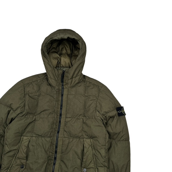 Stone Island 2018 Khaki Down Filled Crinkle Puffer Jacket - Medium