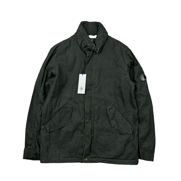 CP Company Khaki Plated Linen Lens Viewer Jacket - Large