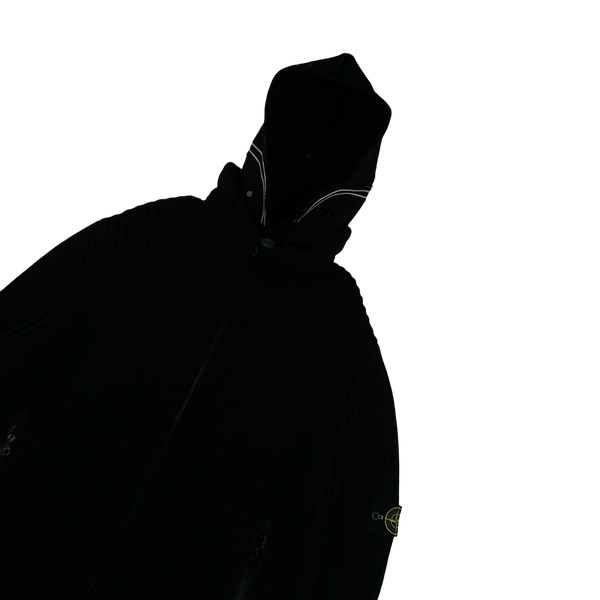 Stone Island 2006 Dutch Rope Hood Thick Heavyweight Wool Ribbed Zipped Knit Pullover - XXL