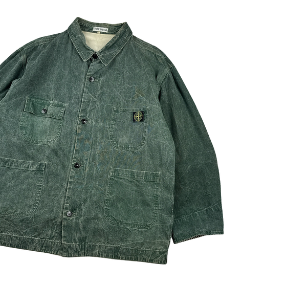 Stone Island 1986 Pigment Cotton Vintage Green Washed Multi Pocket Denim Chore Jacket - XL
