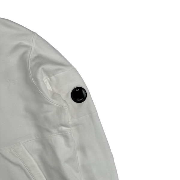 CP Company White Cotton Spellout Hoodie - Large
